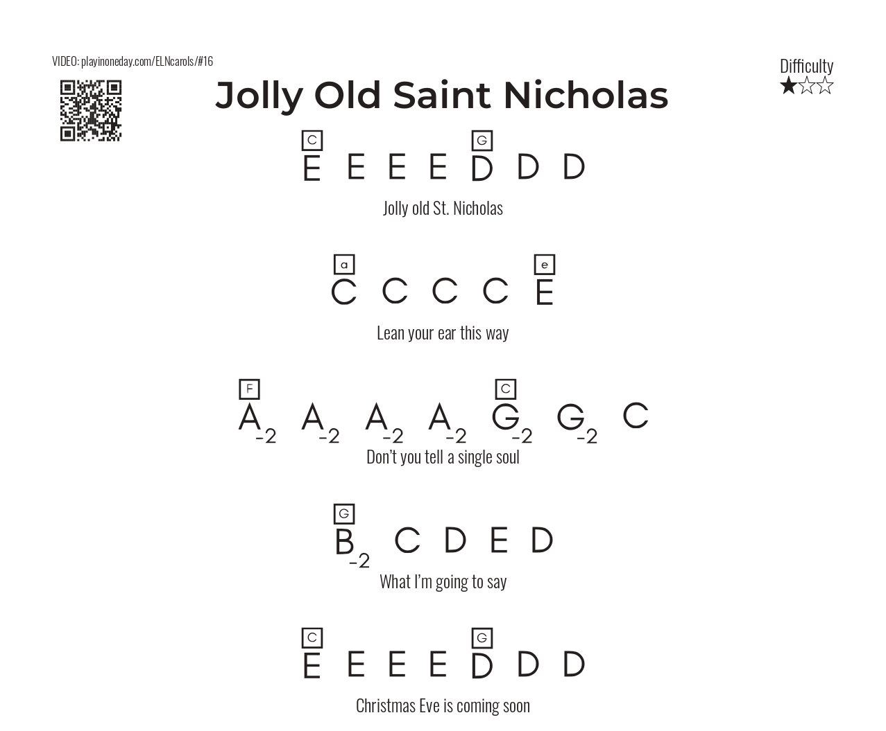 Jolly Old Saint Nicholas letter notes adult beginners